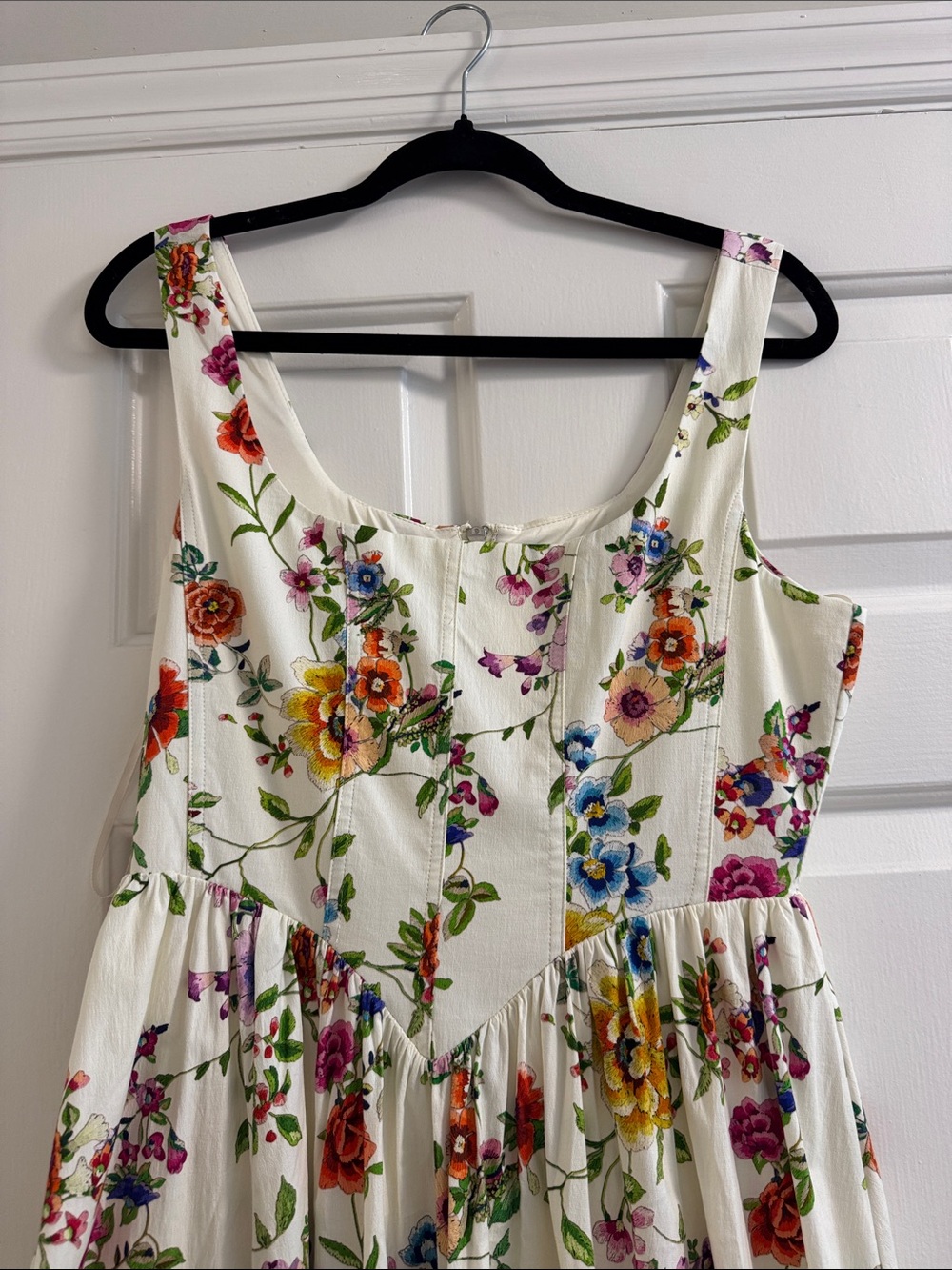 7 For All Mankind Cream Floral Midi Dress - Picture 2 of 4